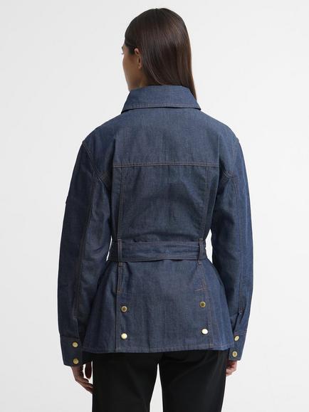 Barbour International Belted Denim Jacket, Dark Blue Wash - view 2, Dark Blue Wash