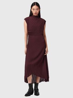 AllSaints Rayanna Sun Ray Pleated Dress, Oxblood Red