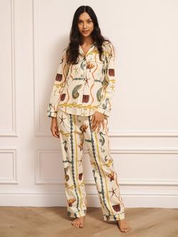 Their Nibs Sealife Tile Button Down Long Pyjama Set, Natural, Natural