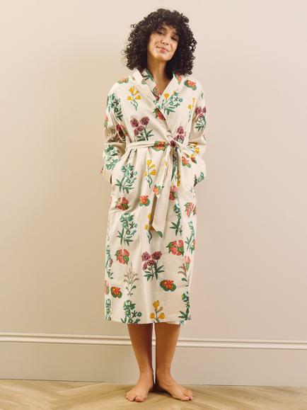 Their Nibs Wallpaper Floral Dressing Gown, Cream/Multi, Cream/Multi