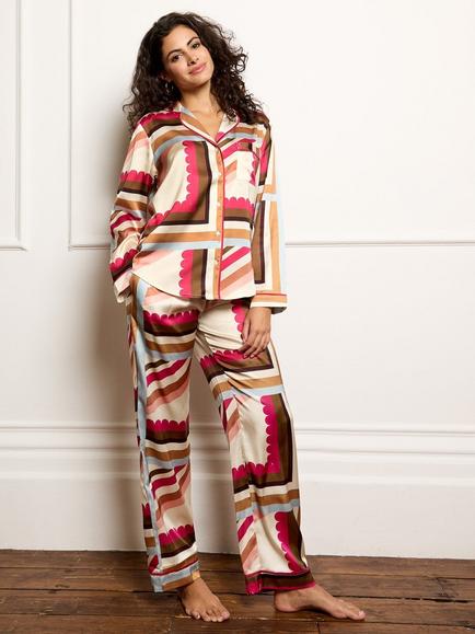 Their Nibs Handkerchief Satin Button Down Long Pyjama Set, Multi, Multi