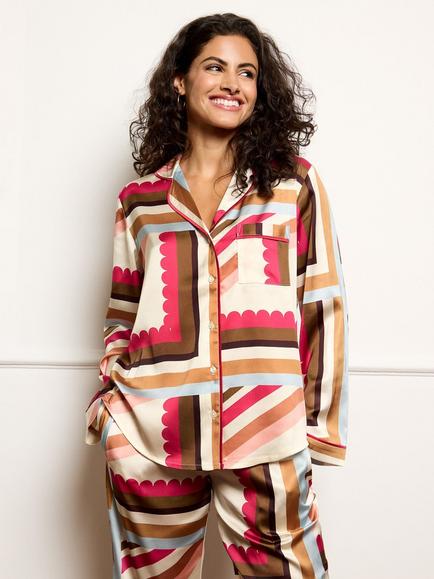 Their Nibs Handkerchief Satin Button Down Long Pyjama Set, Multi - view 2, Multi