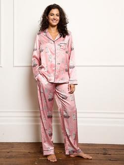 Their Nibs Sailor Tattoo Satin Button Down Long Pyjama Set, Pink, Pink