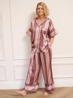 Their Nibs Stripe Oversized Satin Button Down Long Pyjama Set, Mauve, Mauve