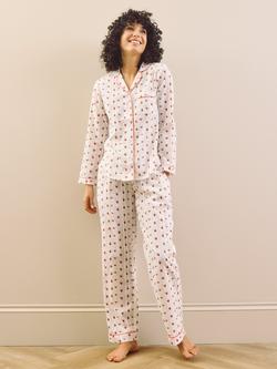 Their Nibs Sacred Hearts Seersucker Button Down Long Pyjama Set, White, White