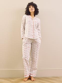 Their Nibs Sacred Hearts Seersucker Button Down Long Pyjama Set, White - view 2, White