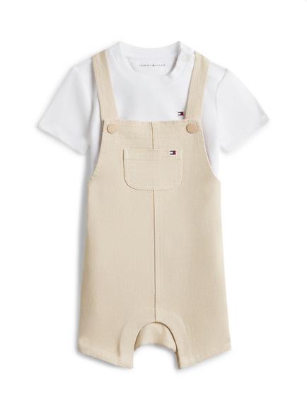 Tommy Hilfiger Baby Essential Dungaree Shorts And Polo Shirt Set, Beige/White