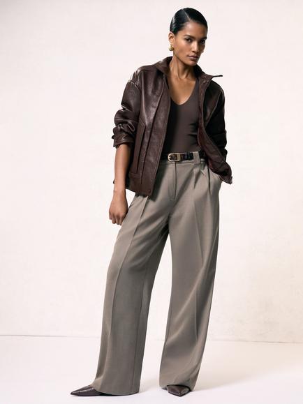 Reiss Kiara Petite Funnel Neck Leather Jacket, Burgundy, Burgundy
