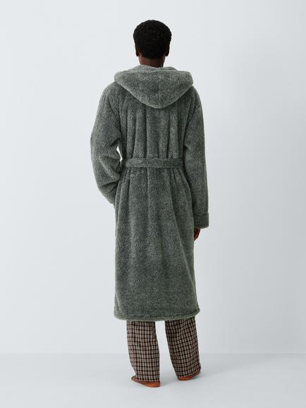 John Lewis High Pile Hooded Robe - view 2, Grey Charcoal