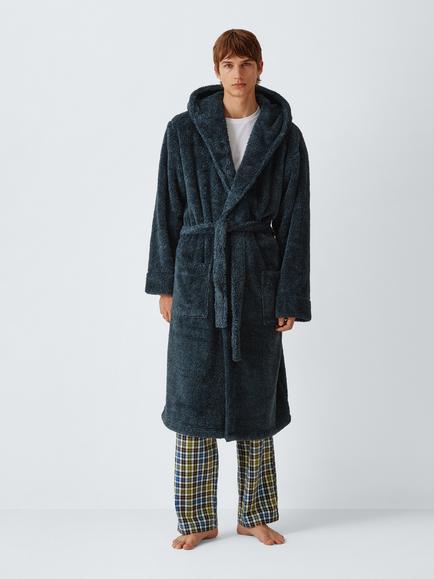 John Lewis High Pile Hooded Robe, Blue Navy
