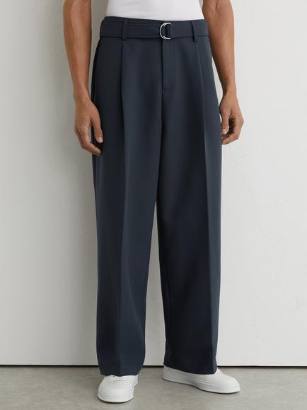 Reiss Atwell Monogram Relaxed Fit Belted Trousers, Airforce Blue, Airforce Blue