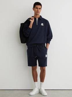 Reiss Levin Monogram Embroidered Shorts, Navy, Navy