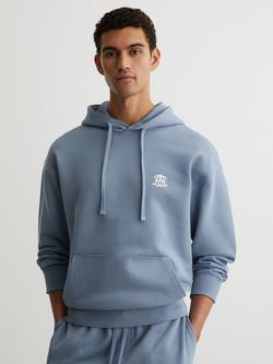 Reiss Conlin Monogram Embroidered Relaxed Hoodie, Powder Blue, Powder Blue