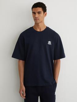 Reiss Rainer Monogram Embroidered Relaxed Fit T-Shirt, Navy