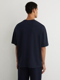 Reiss Rainer Monogram Embroidered Relaxed Fit T-Shirt - view 2, Navy