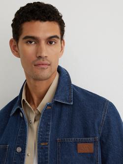 Reiss Dest Monogram Patch Relaxed Denim Overshirt, Blue - view 2, Blue