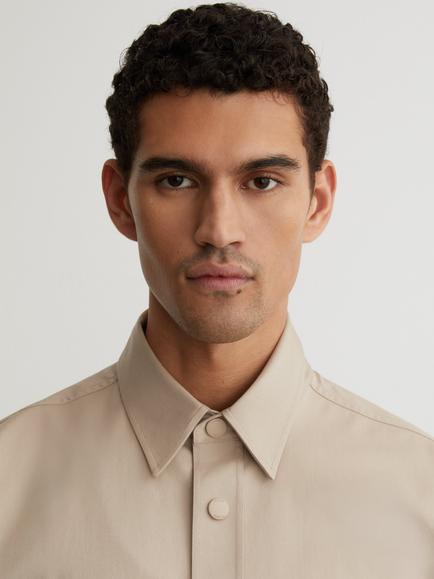 Reiss Elmore Monogram Embroidered Relaxed Overshirt, Light Stone - view 2, Light Stone
