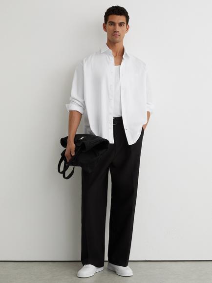 Reiss Powell Monogram Embroidered Relxed Fit Shirt, White, White