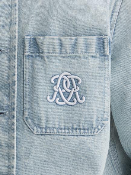 Reiss Randall Monogram Relaxed Washed Denim Overshirt, Light Blue - view 2, Light Blue