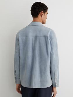 Reiss Suede Embossed Logo Shirt Jacket, Powder Blue - view 2, Powder Blue