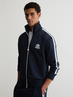 Reiss Haynes Monogram Relaxed Dual-Zip Track Jacket, Navy, Navy
