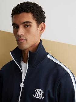 Reiss Haynes Monogram Relaxed Dual-Zip Track Jacket, Navy - view 2, Navy