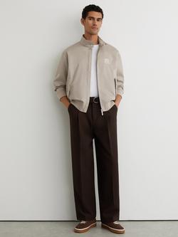 Reiss Hodson Monogram Embroidered Harrington Jacket, Light Stone, Light Stone