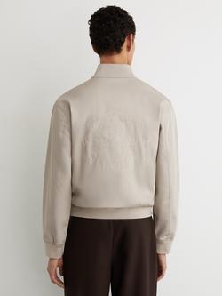 Reiss Hodson Monogram Embroidered Harrington Jacket, Light Stone - view 2, Light Stone