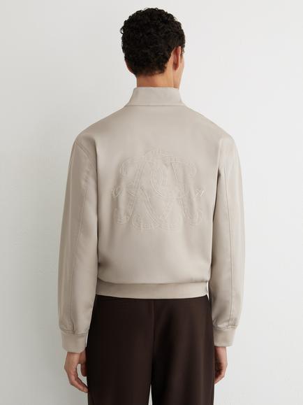 Reiss Hodson Monogram Embroidered Harrington Jacket, Light Stone - view 2, Light Stone