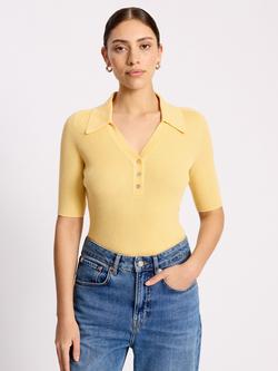 Albaray Button Neck Ribbed Top, Lemon, Lemon