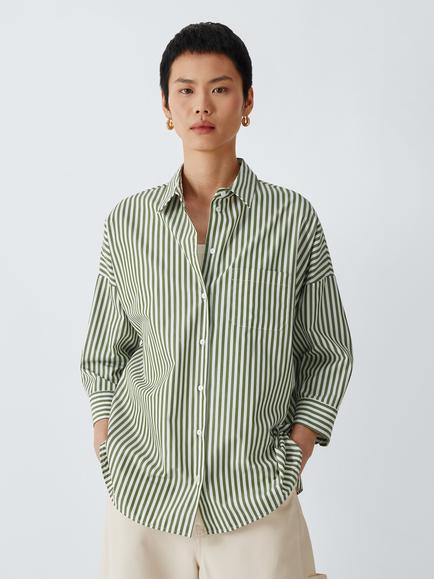 Weekend MaxMara Giralda Striped Cotton Shirt, Green Stripe, Green Stripe