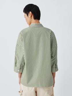 Weekend MaxMara Giralda Striped Cotton Shirt, Green Stripe - view 2, Green Stripe