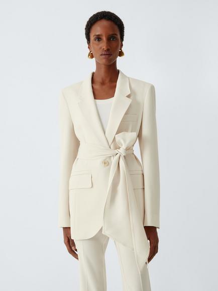 Marella Lottone Single Breasted Belted Blazer, Wool White, Wool White
