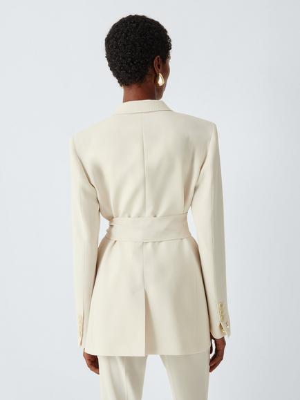 Marella Lottone Single Breasted Belted Blazer, Wool White - view 2, Wool White