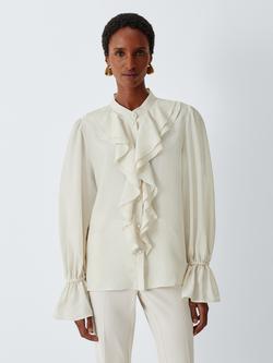 Marella Caldaia Ruffled Silk Blouse, White, White