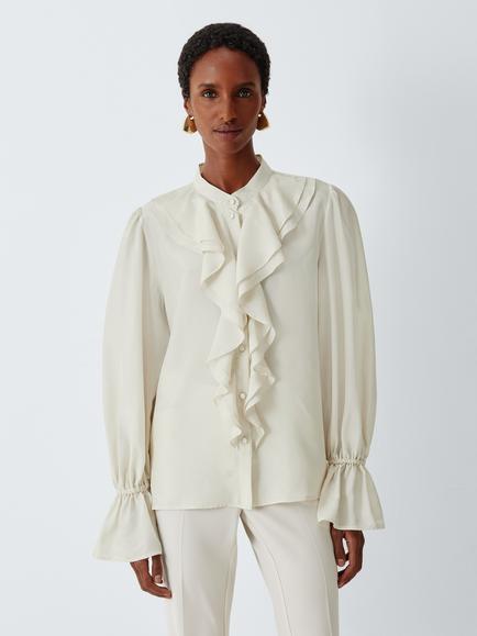 Marella Caldaia Ruffled Silk Blouse, White, White