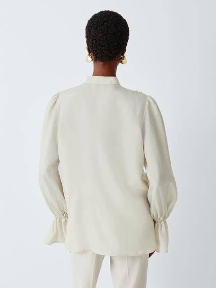 Marella Caldaia Ruffled Silk Blouse, White - view 2, White