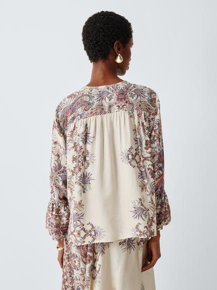 Marella Girino Paisley Long Sleeve Blouse, Cream Cachemire - view 2, Cream Cachemire