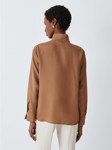 Marella MLSKABALA Pure Silk High Neck Blouse, Tobacco Brown - view 2, Tobacco Brown