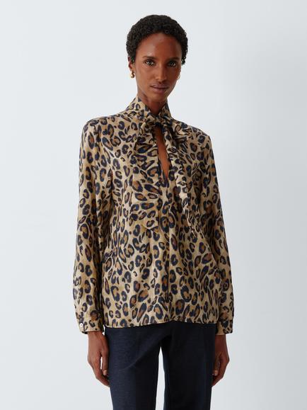 Marella MLSNASTRO Pure Silk High Neck Blouse, Beige Spotted Print, Beige Spotted Print