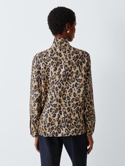 Marella MLSNASTRO Pure Silk High Neck Blouse, Beige Spotted Print - view 2, Beige Spotted Print