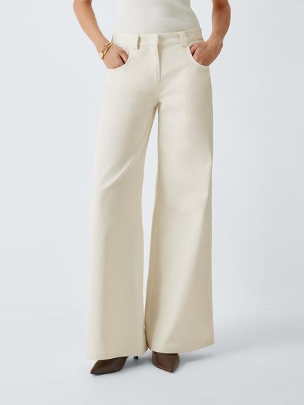 Marella Saoi Wide Leg Cotton Blend Trousers, Cream, Cream