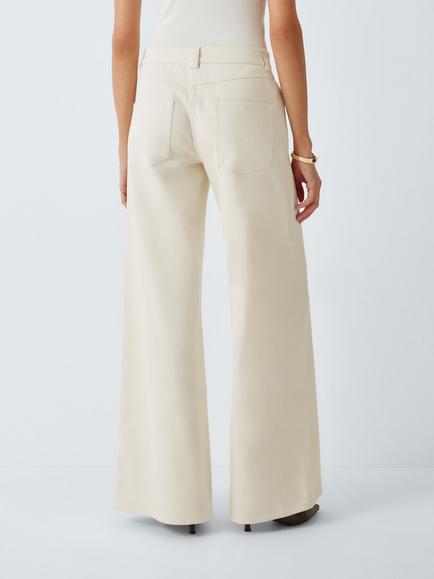 Marella Saoi Wide Leg Cotton Blend Trousers, Cream - view 2, Cream