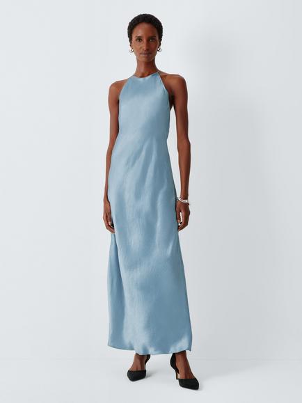 Marella MLLORIGINE Sleeveless Halterneck Maxi Dress, Dust Blue, Dust Blue