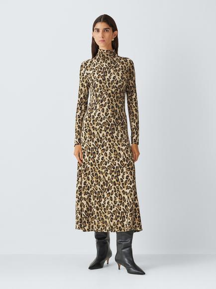 Marella Sgirino Animal Print Midi Dress, Brown/Multi, Brown Multi
