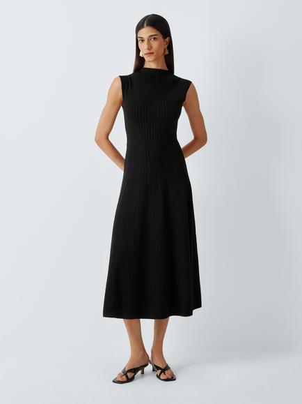 Marella MLSTARSIO Sleeveless High Neck Midi Dress, Black, Black