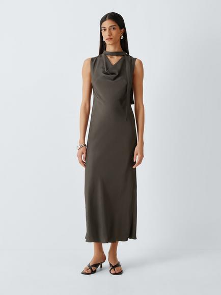 Marella MLSTROPICO Sleeveless Cowl Neck Midi Dress, Dark Grey, Dark Grey
