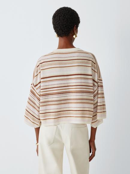 Marella MLLORDINE Pure Cashmere Round Neck Top, Pink Pinstripes - view 2, Pink Pinstripes
