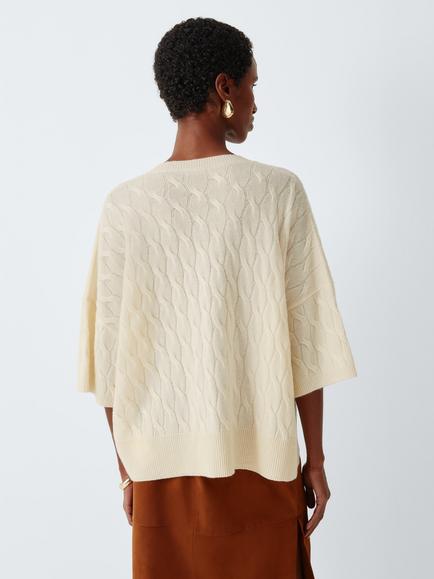 Marella MLSRADURA Wool Blend V-Neck Cable Knit Jumper, Cream - view 2, Cream