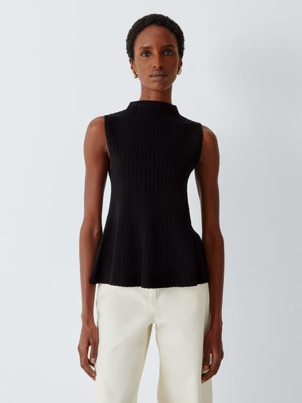 Marella MLSRAPACE Sleeveless High Neck Peplum Tank Top, Black, Black